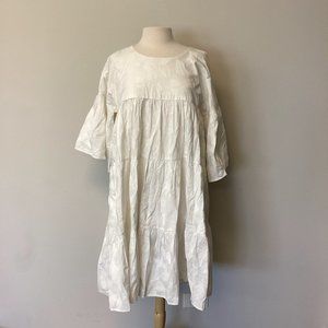 Merlette Saint Germain White Floral Embroidered Tiered Mini Dress Size L